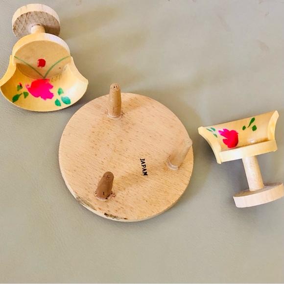 NEW Miniature Wood Table and Tea Set ~ Vintage - Picture 6 of 8